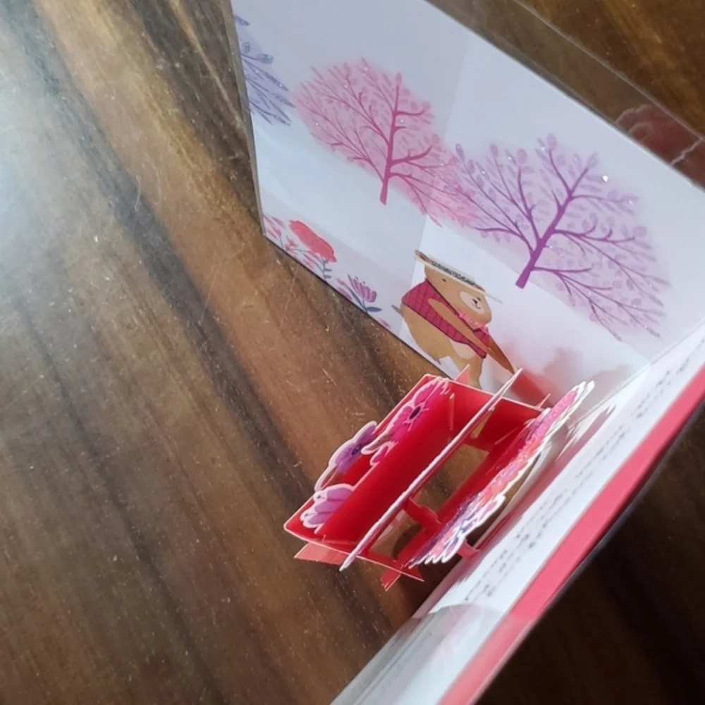 Valentine's Day 3D Greeting Card for Anyone Garden Bear Wheel Barrow Flowers